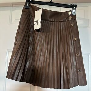 Zara Brown Mini Pleated Cocktail Skirt